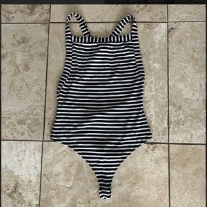 olivaceous striped X back bodysuit